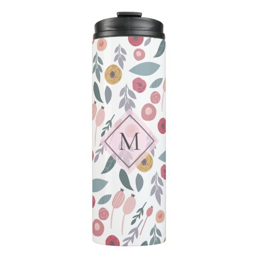 Elegantes Pastel-Muster Monogramm Thermosbecher (Vorderseite)
