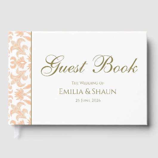 Elegantes Pastel Peach Wedding Guest Book Gästebuch (Vorderseite)
