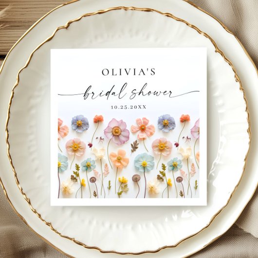 Elegantes Pastel Pink Boho Wildblume Brautparty Serviette