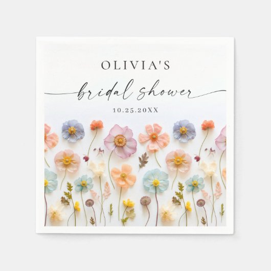 Elegantes Pastel Pink Boho Wildblume Brautparty Serviette (Vorderseite)