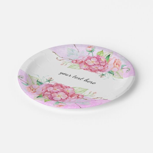 Elegantes Pastel Pink Hydrangea Blume Party Pappteller (Schrägansicht)