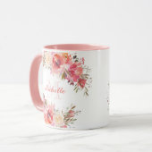 Elegantes Pastel Pink Peach Rose Floral Monogramm Tasse (Vorderseite Links)