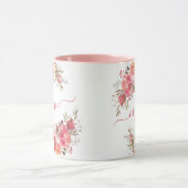 Elegantes Pastel Pink Peach Rose Floral Monogramm Tasse (Zentrum)