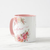 Elegantes Pastel Pink Peach Rose Floral Monogramm Tasse (Vorderseite Links)