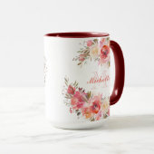 Elegantes Pastel Pink Peach Rose Floral Monogramm Tasse (VorderseiteRechts)