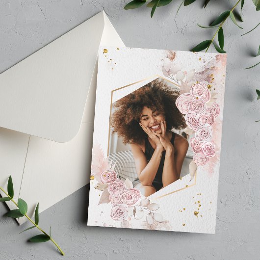 Elegantes Pastel Rosa Abschluss Foto Einladung