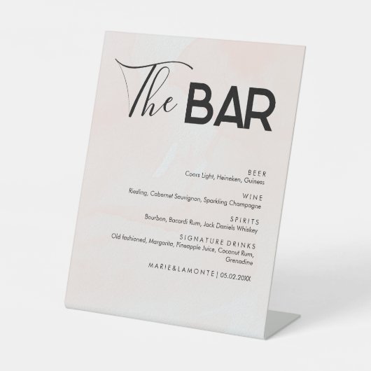 Elegantes Pastel Wedding Drinks Bar Menu Sockelschild (Vorderseite)
