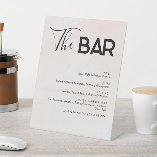 Elegantes Pastel Wedding Drinks Bar Menu Sockelschild (In SItu)