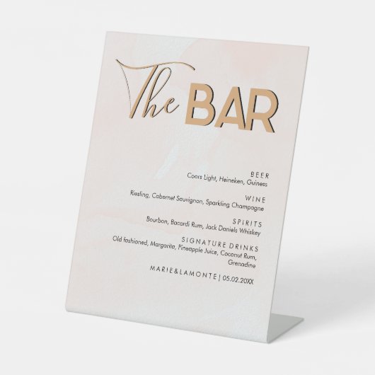 Elegantes Pastel Wedding Drinks Bar Menu Sockelschild (Vorderseite)