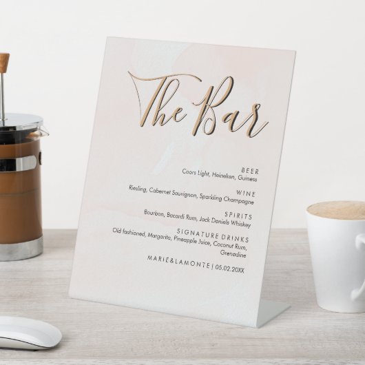Elegantes Pastel Wedding Drinks Bar Menu Sockelschild (In SItu)