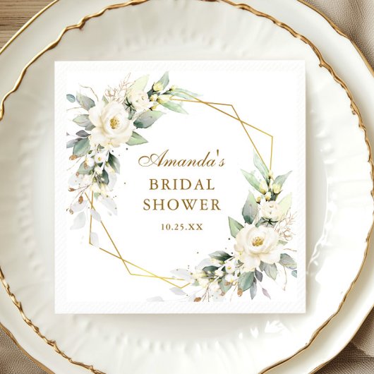 Elegantes Pastel White Rose Eukalyptus Brautparty Serviette