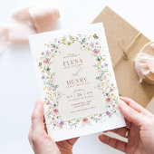 Elegantes Pastel Wildblume Garden Wedding Foto Einladung
