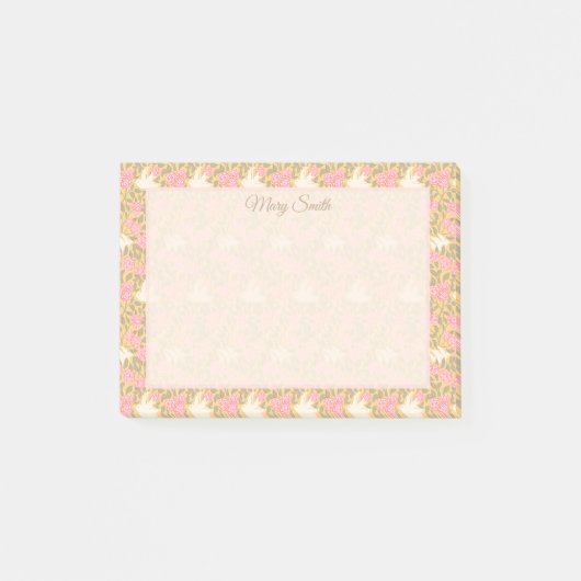 Elegantes Pastell-Blumen-Vogel-Rahmen-Design Post-it Klebezettel (Vorderseite)
