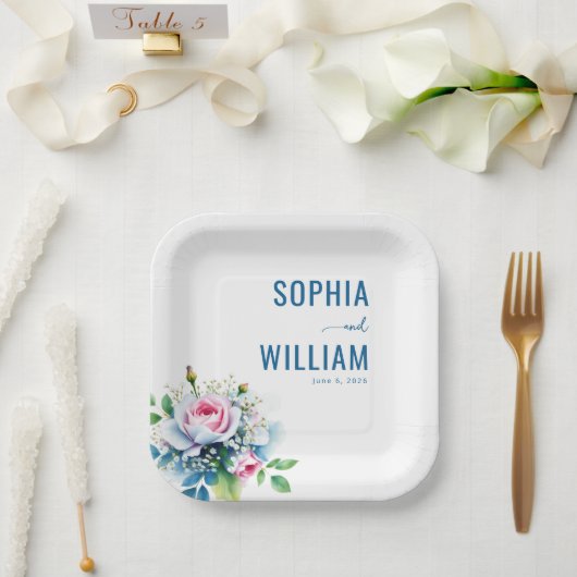 Elegantes Pastell-Blumenbouquet Pappteller (Hochzeit)