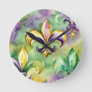 Elegantes Pastell-Mardi Gras Runde Wanduhr
