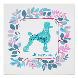 Elegantes Pastellblau-Pudel-Plakat Personalisier Poster