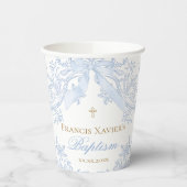 elegantes pastellblaues Bogen-Design Taufe Pappbecher (Links)