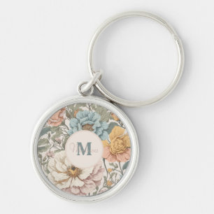 Elegantes Pastellfarben, Vintages Blumenmonogramm Schlüsselanhänger