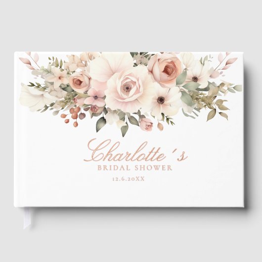 Elegantes pastellfarbenes Blume Bouquet Brautparty Gästebuch (Vorderseite)