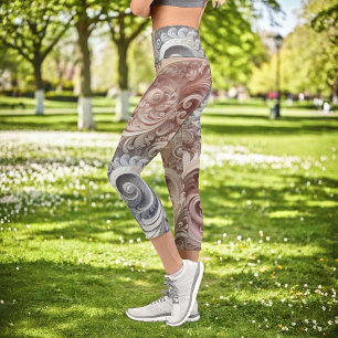 Elegantes, pastellfarbenes Spitzenmuster Capri Leggings