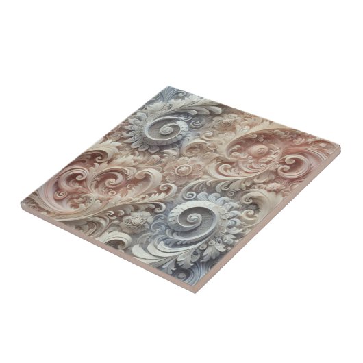 Elegantes, pastellfarbenes Spitzenmuster Fliese (Seite)