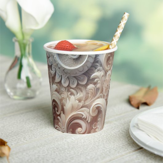 Elegantes, pastellfarbenes Spitzenmuster Pappbecher (In Situ)