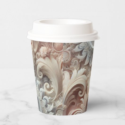 Elegantes, pastellfarbenes Spitzenmuster Pappbecher (Rechts)