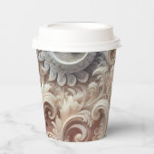 Elegantes, pastellfarbenes Spitzenmuster Pappbecher (Vorderseite)