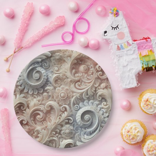 Elegantes, pastellfarbenes Spitzenmuster Pappteller (Party)