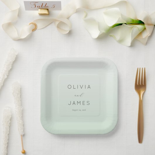 Elegantes Pastellgrün Minimalistisch Pappteller (Hochzeit)