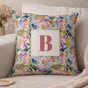 Elegantes Pastellrosa Abstrakte Florale Monogrammi Kissen
