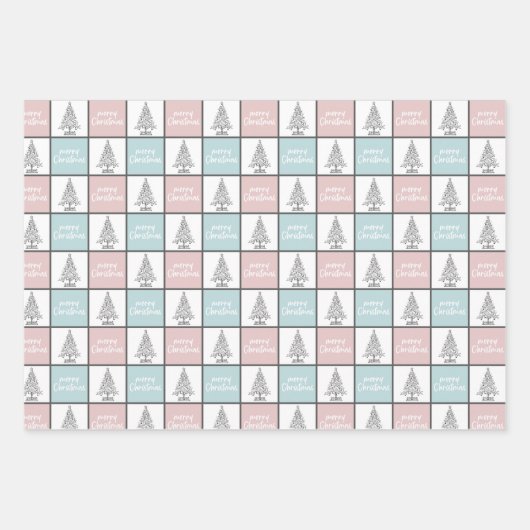 Elegantes Pastellrosa und blaues Weihnachtsmuster Geschenkpapier Set (Vorderseite)