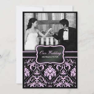 Elegantes Pastellrosa und Schwarzes Damaskus Hochz Einladung