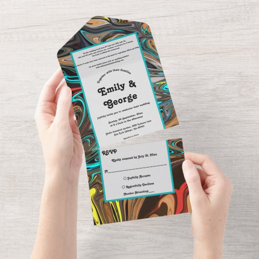 Elegantes Pastelöl Abstrakte Hochzeit All In One Einladung (Abreißen)