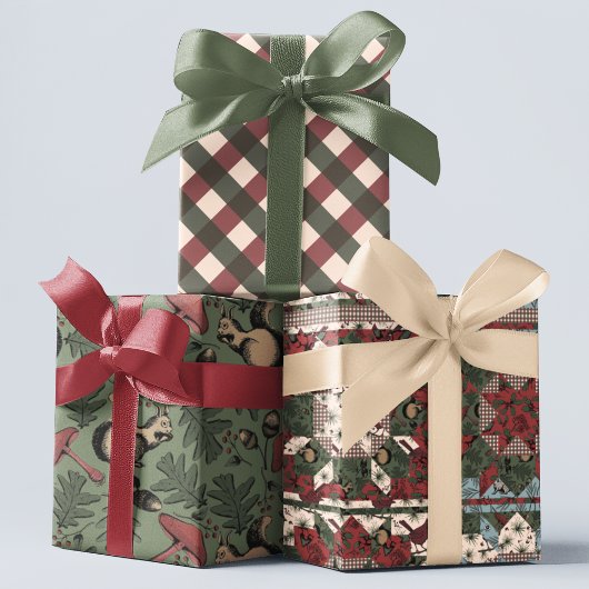 Elegantes Patchwork für die Waldtiere von Weihnach Geschenkpapier Set