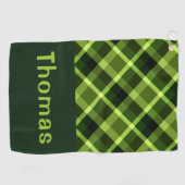 Elegantes Pea Green Kariert Monogram Golf Handtuch (Horizontal)