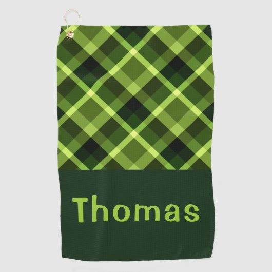 Elegantes Pea Green Kariert Monogram Golf Handtuch (Vorderseite)