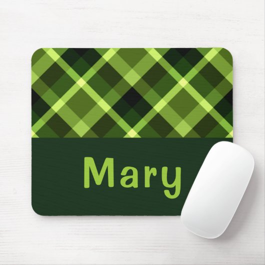 Elegantes Pea Green Kariert Monogram Mousepad (Mit Mouse)