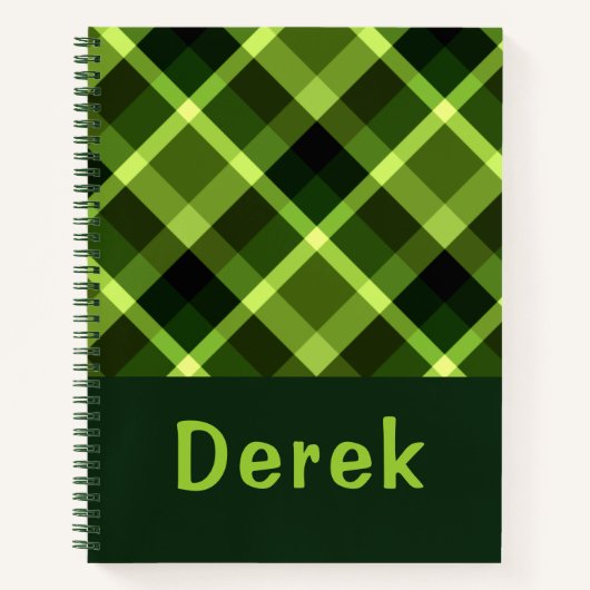 Elegantes Pea Green Kariert Monogram Notebook Notizblock (Vorderseite)