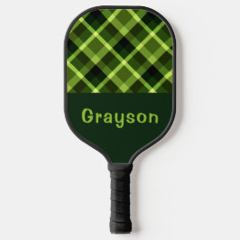 Elegantes Pea Green Kariert Monogram Pickleball Pa Pickleball Schläger