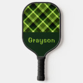 Elegantes Pea Green Kariert Monogram Pickleball Pa Pickleball Schläger (Rückseite)