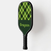 Elegantes Pea Green Kariert Monogram Pickleball Pa Schläger (Links)