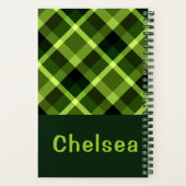 Elegantes Pea Green Kariert Monogram Spiral Notebo Notizblock (Rückseite)