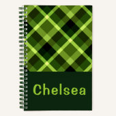 Elegantes Pea Green Kariert Monogram Spiral Notebo Notizblock (Vorderseite)