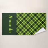 Elegantes Pea Green Kariertes Monogram Badetuch Badehandtuch (Badehandtuch)
