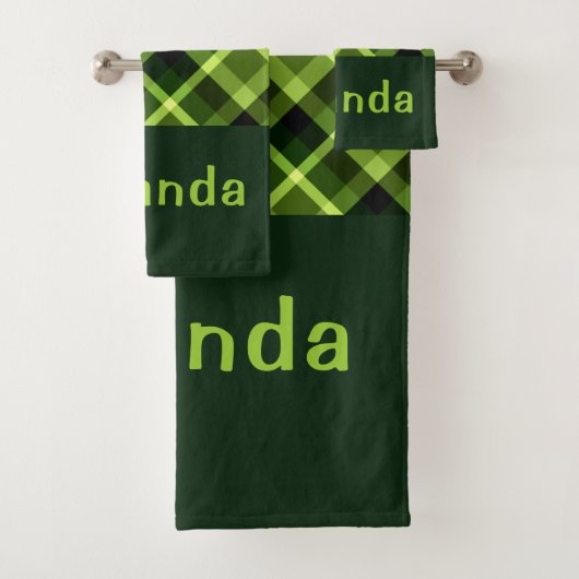 Elegantes Pea Green Kariertes Monogram Badetuch Se Badhandtuch Set (Insitu)