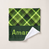 Elegantes Pea Green Kariertes Monogram Badetuch Se Badhandtuch Set (Waschlappen)