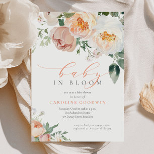 Elegantes Peach Baby in Bloom Girl Babydusche Einladung
