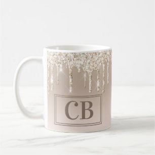 Elegantes Peach - Beige Imitate Glitzer Tasse