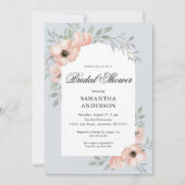 Elegantes Peach Blume Dusty Blue Brautparty Einladung (Vorderseite)